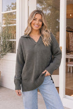 Load image into Gallery viewer, Collar Me Impressed Knit Sweater in Charcoal
