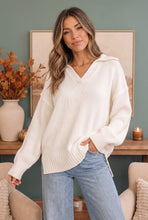 Load image into Gallery viewer, Collar Me Impressed Knit Sweater in Cream
