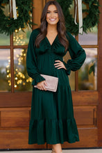 Load image into Gallery viewer, Goddess Grove Satin Maxi Dress in Green
