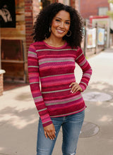 Load image into Gallery viewer, Keep Me Guessing Magenta Herringbone Long Sleeve
