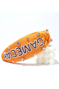 Jeweled & Beaded Gameday Top Knot Headband in Orange