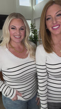Load and play video in Gallery viewer, Be Still V-Neck Striped Sweater
