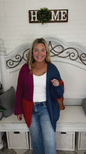 Load and play video in Gallery viewer, Dazzle In Magenta &amp; Navy Chunky Knit Color Block Cardigan
