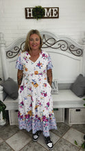 Load and play video in Gallery viewer, Beautiful You Ivory &amp; Blue Floral Border Print Smocked Waist Dress
