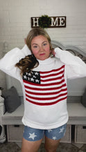 Load and play video in Gallery viewer, American Flag White Crochet Oversized Knit Sweater
