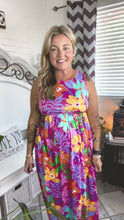 Load and play video in Gallery viewer, Diva Dreams Multicolor Tropical Floral Fit &amp; Flare Maxi Dress
