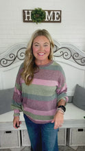 Load and play video in Gallery viewer, Classic Chic Olive &amp; Burgundy Striped Textured Knit Top
