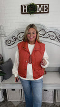 Load and play video in Gallery viewer, Weekend Ready Rust High Neck Snap Button Quilted Puffer Vest
