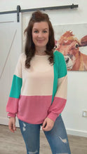 Load and play video in Gallery viewer, The Slouchy Mint &amp; Pink Drop Shoulder Terry Color Block Top
