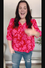 Load and play video in Gallery viewer, New Day Red Ribbon Bow Detail Floral Woven Blouse
