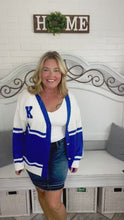 Load and play video in Gallery viewer, Game Day Blue &quot;K&quot; Embroidered Cardigan
