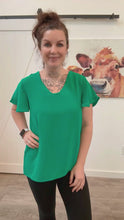 Load and play video in Gallery viewer, In Your Dreams Emerald Green Flutter Sleeve V Neck Top
