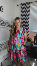 Load and play video in Gallery viewer, Feeling Bold Multicolor Abstract Print Tiered Ruffle Sleeve Dress
