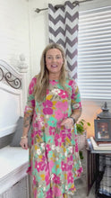 Load and play video in Gallery viewer, Floral Print Ruffle Hem Midi Dress in Taupe &amp; Fuchsia
