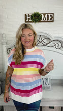 Load and play video in Gallery viewer, Feeling Playful Blue &amp; Fuchsia Striped Short Dolman Sleeve Knit Top
