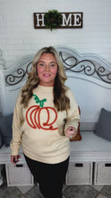 Load and play video in Gallery viewer, Taupe Embroidered Pumpkin Oversized Sweater
