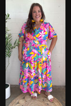 Load and play video in Gallery viewer, Tropical Trance Fuchsia Floral Smocked Waist Maxi Dress
