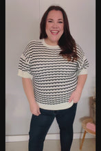 Load and play video in Gallery viewer, You've Got This Ivory &amp; Black Wavy Stripe Pattern Sweater Top
