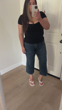 Load and play video in Gallery viewer, RFM &quot;Chloe&quot; Tummy Control High Waist Cropped Wide Leg Raw Hem Jeans in Dark Wash
