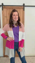 Load and play video in Gallery viewer, Face The Day Blush Wide Stripe Hacci Colorblock Cardigan
