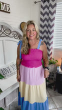 Load and play video in Gallery viewer, Vacay Vibes Hot Pink &amp; Blue Smocked Color Block Maxi Dress
