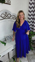Load and play video in Gallery viewer, Live For Today Royal Blue Elastic V Neck Tiered Maxi Dress
