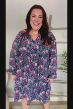 Load and play video in Gallery viewer, Feeling Joyful Bow Tie Babydoll Long Ruffle Sleeve Dress in Navy Floral
