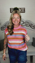 Load and play video in Gallery viewer, Pretty In Pink &amp; Blue Striped Netted Crochet Dolman Sweater Top
