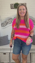 Load and play video in Gallery viewer, Pop of Color Stripe Short Sleeve Dolman Sweater in Fuchsia &amp; Orange

