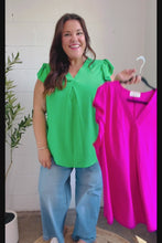 Load and play video in Gallery viewer, Sunny Days Banded V Neck Flutter Sleeve Top in Kelly Green
