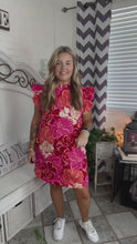 Load and play video in Gallery viewer, True Love Pink &amp; Red Floral Smocked Ruffle Sleeve Dress
