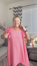 Load and play video in Gallery viewer, Out For The Day Crinkle Woven Ruffle Sleeve Dress in Peach
