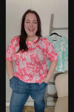 Load and play video in Gallery viewer, Spring Vibes Coral Wavy Rib Puff Short Sleeves Floral Top
