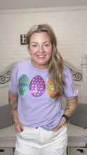 Load and play video in Gallery viewer, Adorable Sequin Easter Egg Terry Top in Lilac
