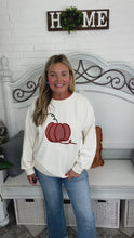 Load and play video in Gallery viewer, Halloween Lovely Ivory Embroidered Pumpkin Knit Sweater
