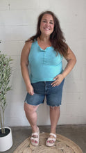 Load and play video in Gallery viewer, Summer Days Melange Ribbed Henley Button Down Tank in  Ice Blue
