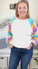 Load and play video in Gallery viewer, Rainbow Love Bubble Sleeve Terry Raglan Top
