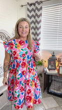 Load and play video in Gallery viewer, Floral Smocked Ruffle Sleeve Tiered Dress in Pink
