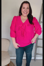 Load and play video in Gallery viewer, Stay With Me Pink V Neck Ribbon Bow Babydoll Woven Blouse
