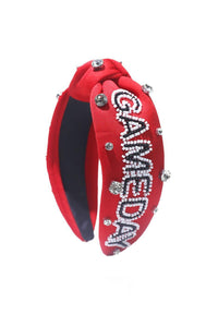 Jeweled & Beaded Gameday Top Knot Headband in Red