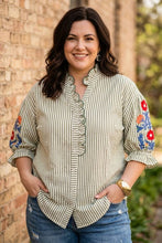 Load image into Gallery viewer, Sunday Picnic in Provence Embroidered Stripe Blouse
