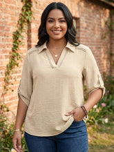 Load image into Gallery viewer, Chasing Sunsets Johnny Collar Textured Blouse (multiple color options)
