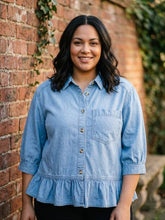Load image into Gallery viewer, Chambray Charm Ruffle Hem Top
