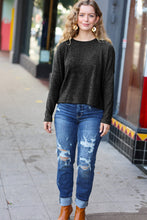 Load image into Gallery viewer, Stay Awhile Ribbed Dolman Cropped Sweater in Black

