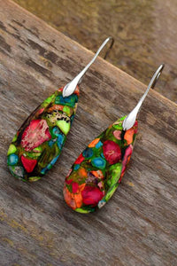 Handcrafted Teardrop Shape Natural Stone Dangle Earrings (multiple color options)