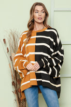 Load image into Gallery viewer, Caramel Comfort Striped Dropped Shoulder Round Neck Top
