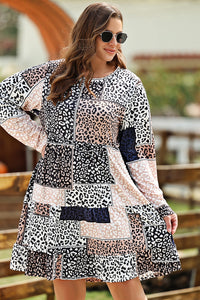 Wild Autumn Fling Round Neck Leopard Print Long Sleeve Mini Dress