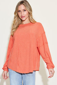 Dream With Ease Ribbed Round Neck Long Sleeve T-Shirt (multiple color options)