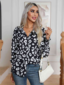 Wild Beauty Printed Collared Neck Buttoned Lantern Sleeve Shirt