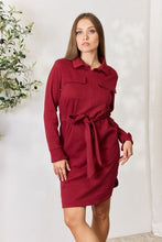 Load image into Gallery viewer, Date Night Tie Front Half Zip Long Sleeve Shirt Dress
